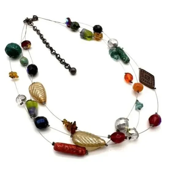 Chico’s stunning iridescent beaded stone wire necklace career‎ delicate elegant - Picture 2 of 11